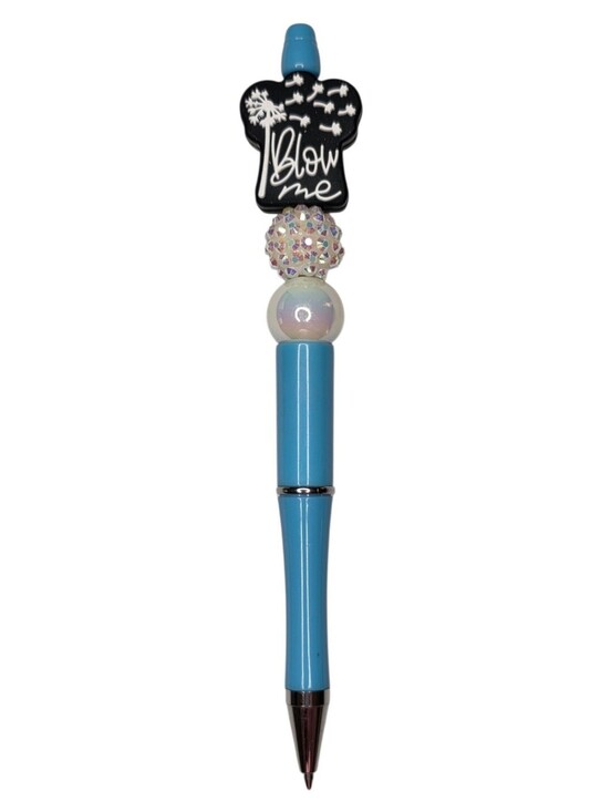 Hand Crafted Accessories - Ballpoint Pen Handmade Rhinestone Embellished Blue & White Funny Dandelion Top